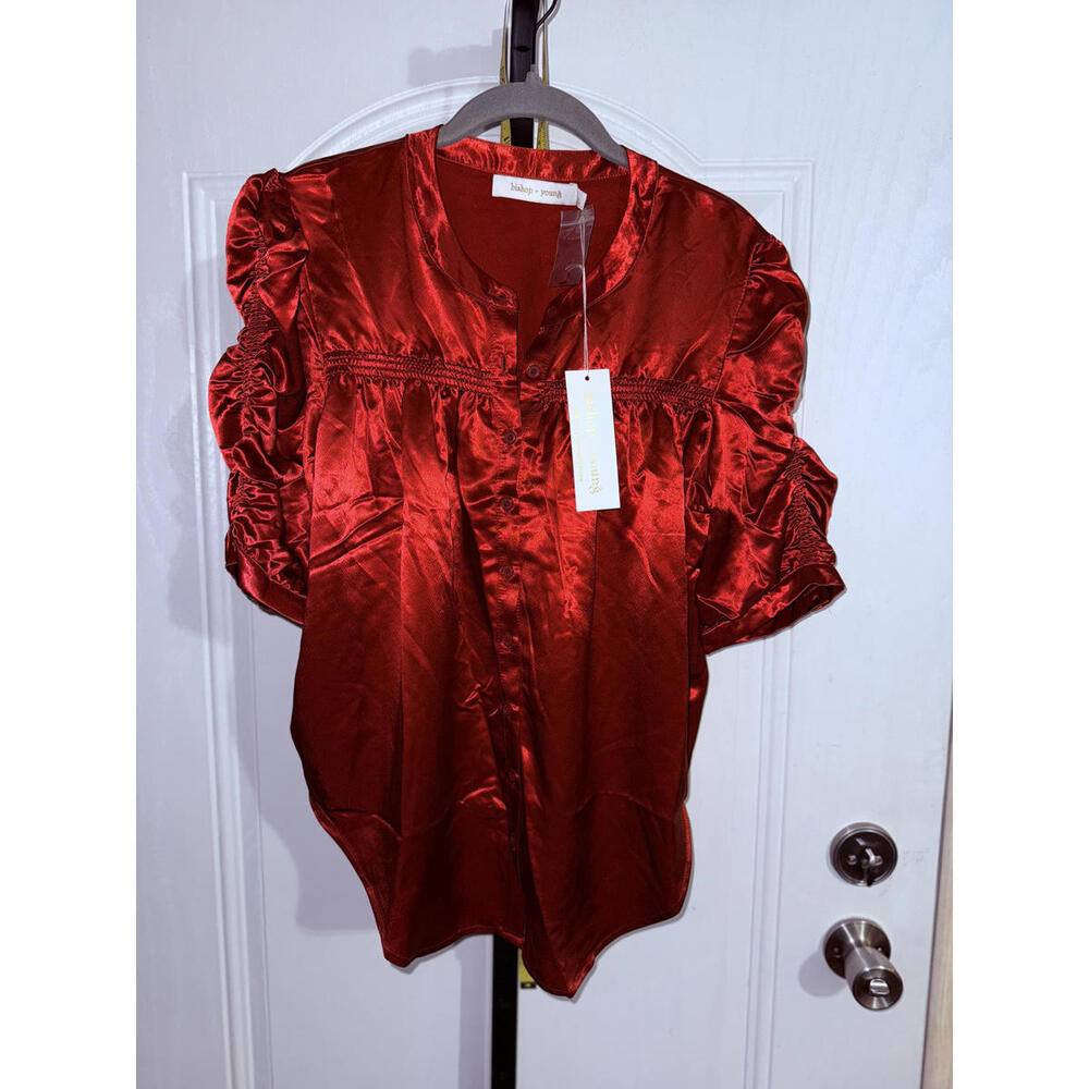 Bishop + Young RACHEL Ruched Sleeve Blouse - Size Large